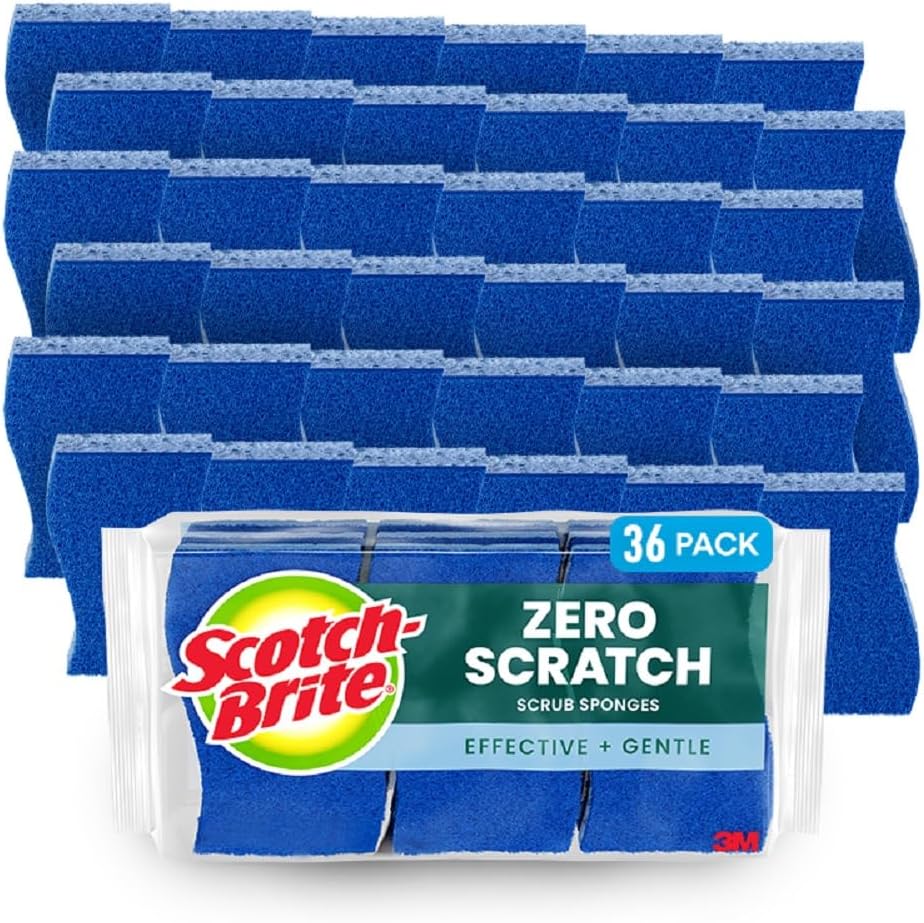 Scotch-Brite Zero Scratch Non-Scratch Scrub Sponges, 36 Pack