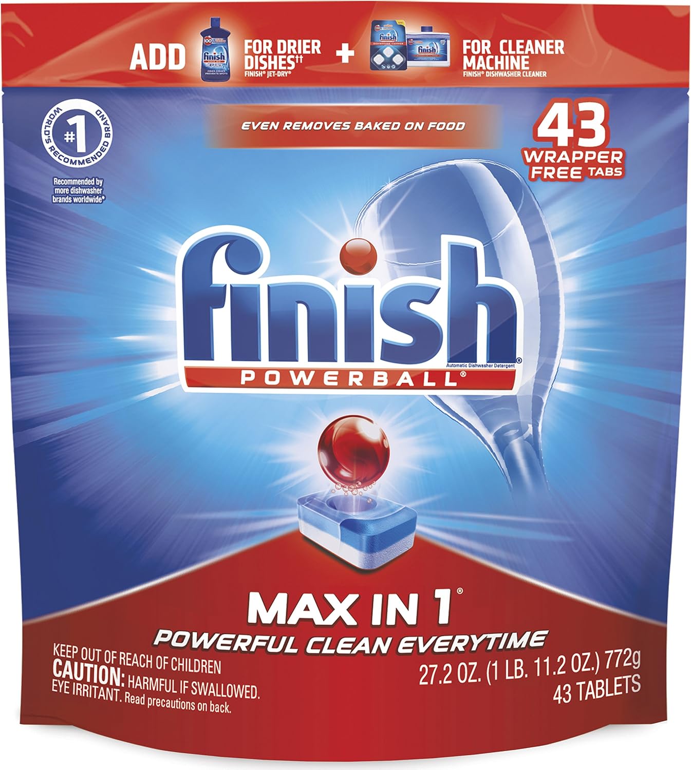 Finish - Max in 1-43ct - Dishwasher Detergent - Powerball - Wrapper Free Dishwashing Tablets - Dish Tabs - Packaging May Vary